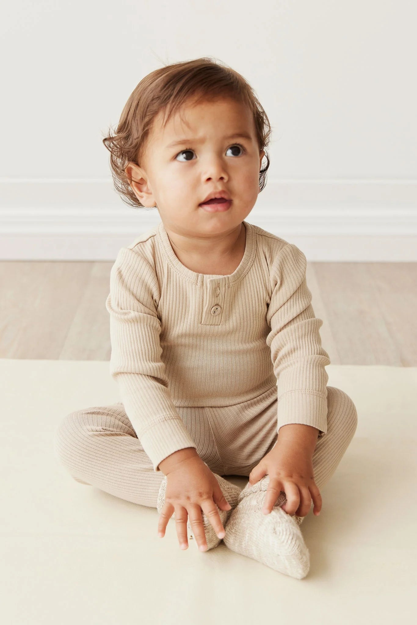 Organic Cotton Modal Long Sleeve Bodysuit | Fawn